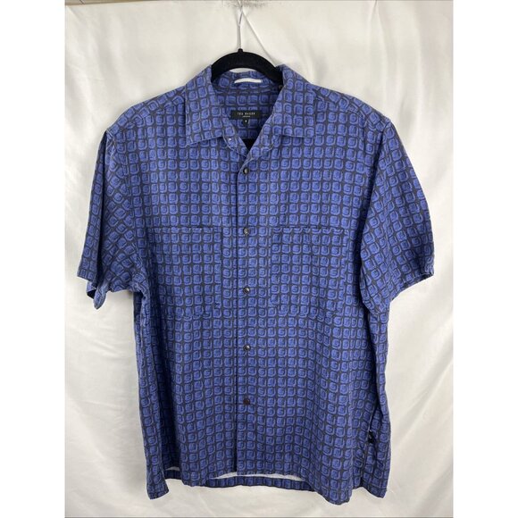 Ted Baker London Size 5 (XL) Men's Patterned Electric Blue & Black Shirt - Picture 1 of 11